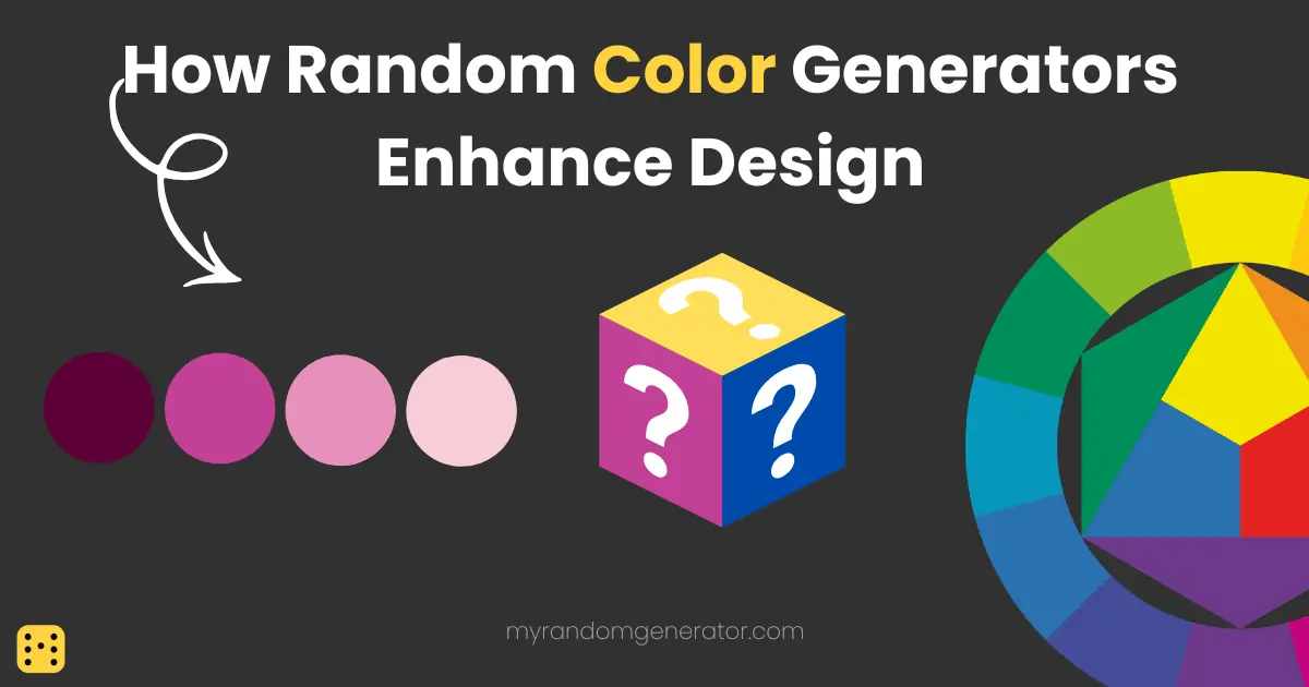 Pink color palette swatches, a mystery question mark cube, and a color wheel
