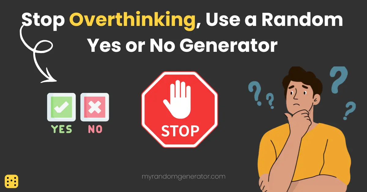 Yes and no buttons next to a stop sign and a person thinking with question marks around them
