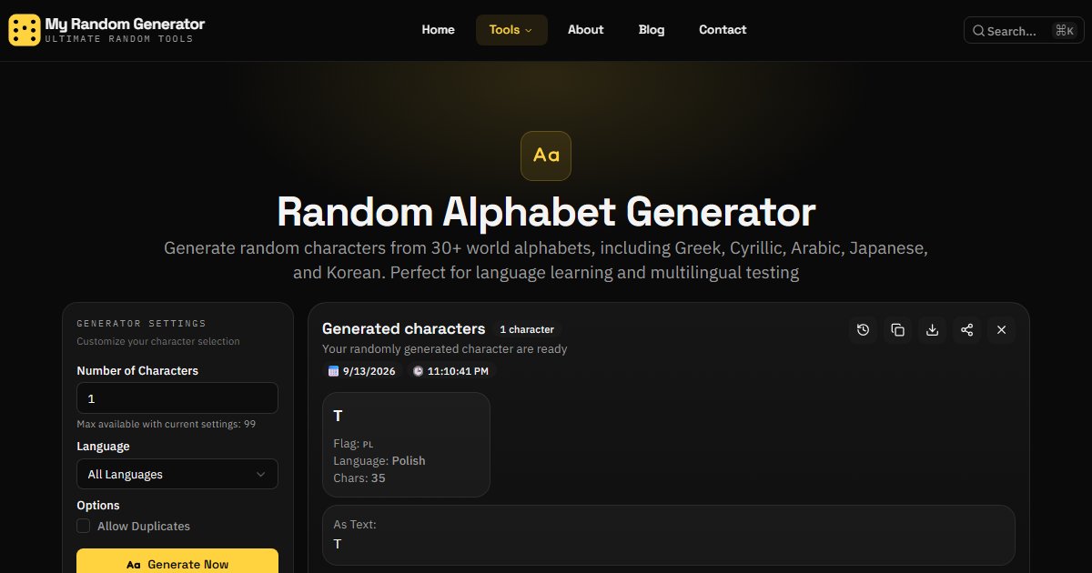 Random Alphabet Generator — 30+ Languages - My Random Generator