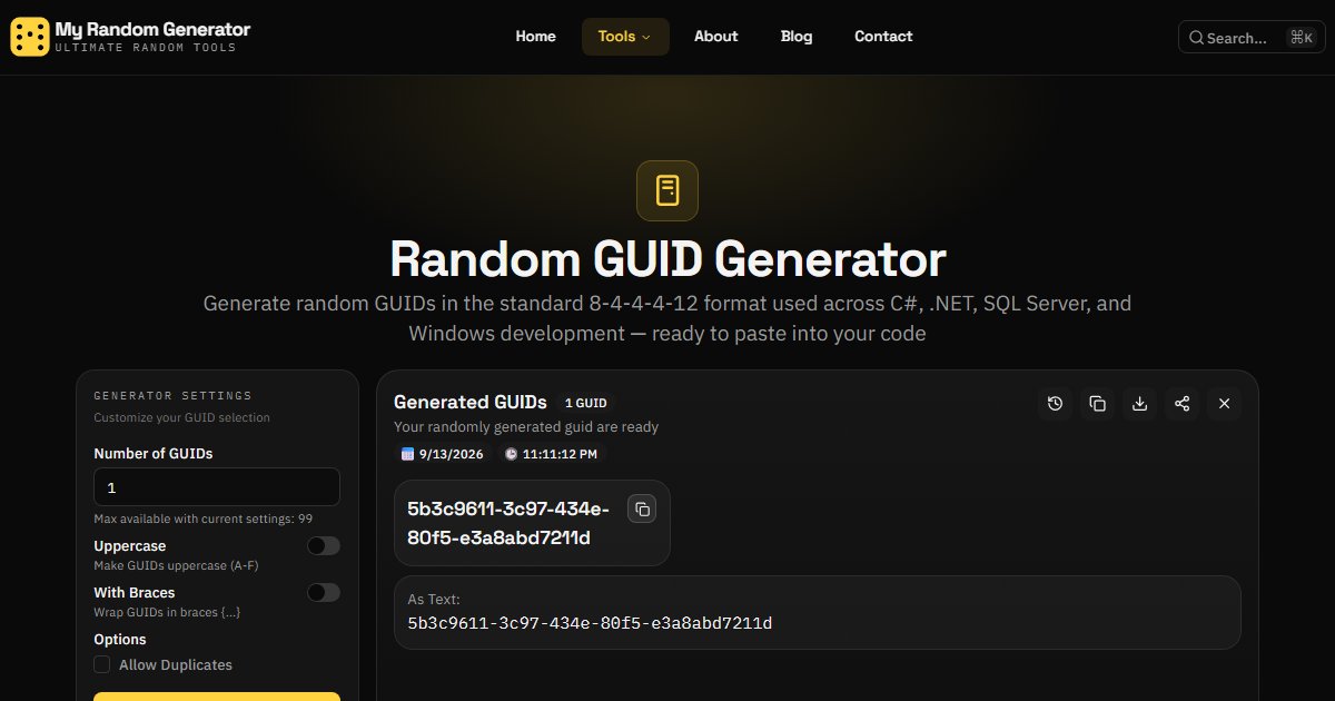 Random GUID Generator for .NET, C# & SQL Server - My Random Generator
