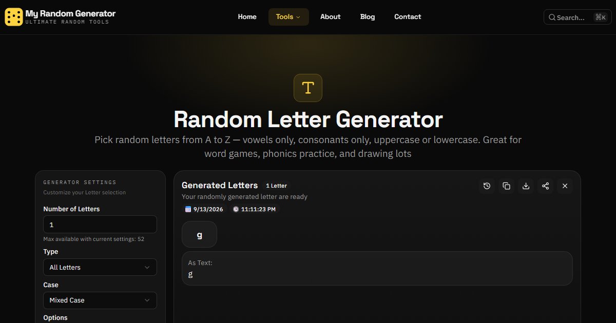 Pure Rng Letters Random Letter Generator (A–Z) - My Random Generator