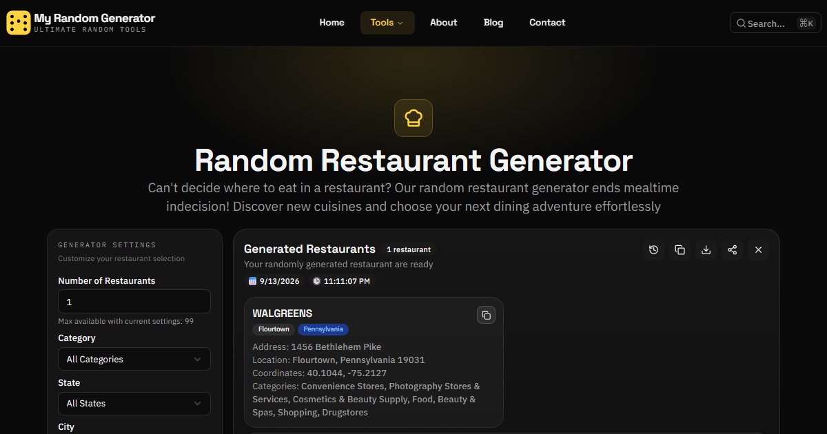 Random Restaurant Generator - My Random Generator